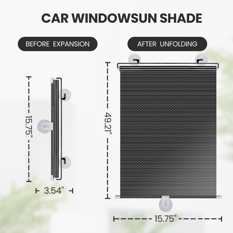 No Drilling Retractable Roller Window Shades W/3 Suction Cups, Black