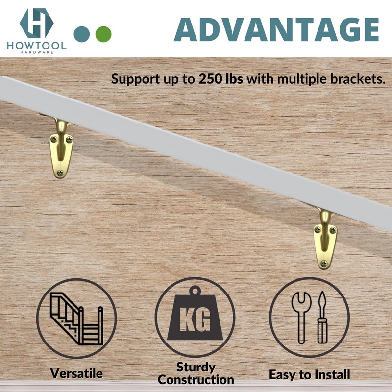 Handrail Bracket Heavy Duty Champagne Brass V Style, 3 Pack