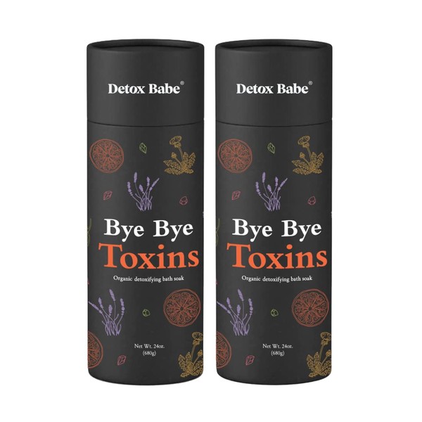 Bye Bye Toxins Organic Detox Bath Salt Soak | Epsom Salt, Pink Himalayan Salt, Matcha Green Tea Extract, Dandelion Root | Herbal Essential Oils Soak | Wellness Health Self-Care Gift (Pack of 2, 24 oz)