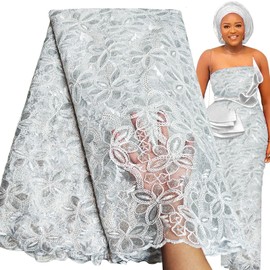 Bestway Lace Floral Sequins Embroidery White Tulle Fabric African Lace Fabric 5 Yards Nigerian Wedding Party Dress Material