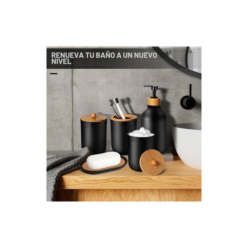 Juego de 5 accesorios de baño negros mate, dispensador de