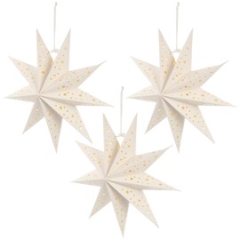 Solustre 3 pieces paper star lamp 35 cm paper poinsettia with lighting 3D luminous star window decoration star Christmas illuminated Christmas tree topper for New Year's Eve party decoration.