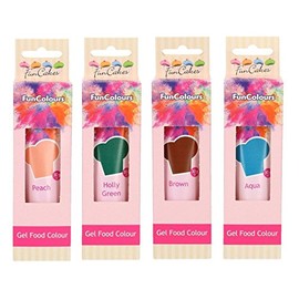 FunCakes - High-Quality Food Colouring - Set of 4 (120 g) - Holly Green, Brown, Aqua, Peach