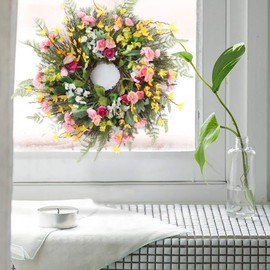 Firlar Spring Summer Carnation Flower Wreath for Front Door, 24 Inch Artificial Carnation Wreath Winter-Jasmine Front Door Wreath Garland Silk Flowers Wreath for Party Festival Wedding Decoration