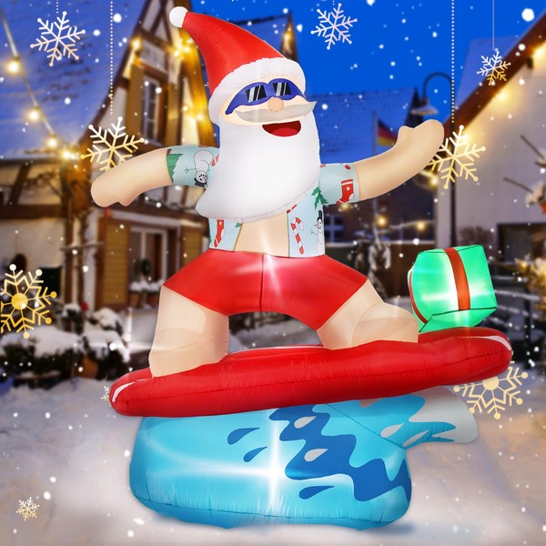 Kofero Christmas Inflatable Santa Claus Decorations Outdoor 6.5FT Hawaiian Surfing