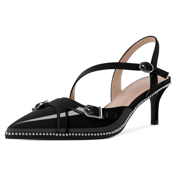 AUMOTED Women Slingback Heels Low Heels Pumps Trendy Beaded Closed