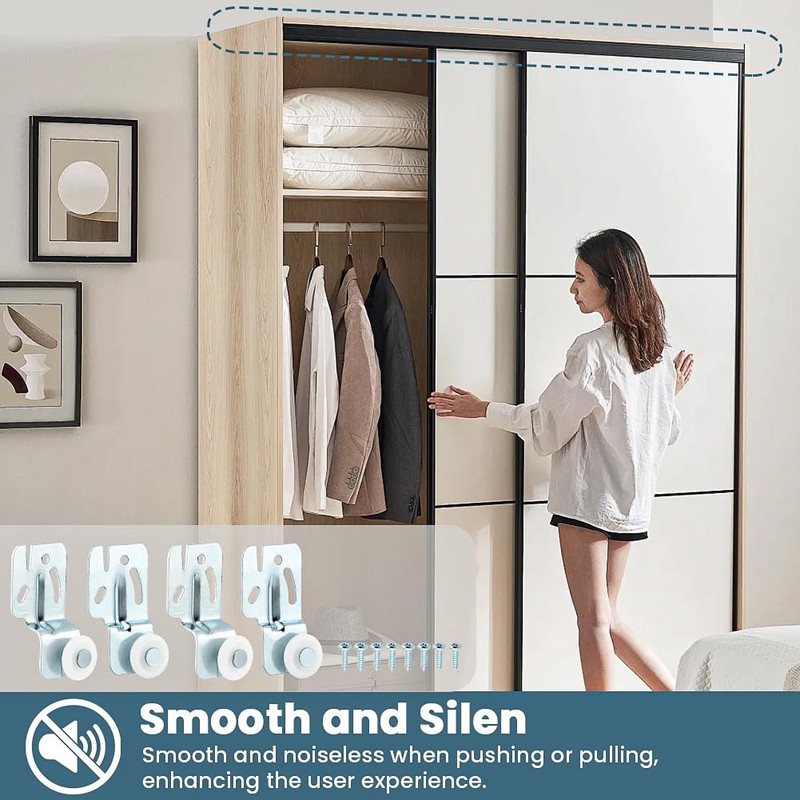 Closet Sliding Door Hardware Wardrobe Door Roller Kit, 4pcs Closet