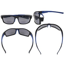 Eyekepper TR90 Sports Bifocal Sunglasses Baseball Running Fishing Driving Golf Softball Hiking Readers (Black Frame Blue Temple, 2.50)