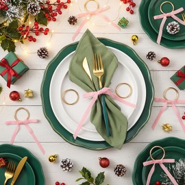Riceshoot 6 Pcs Velvet Bow Napkin Rings, Christmas Napkin Rings,Pink