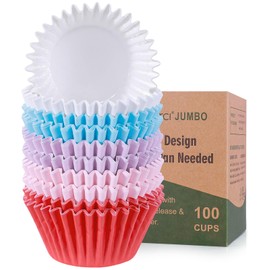 Caperci Heavy Duty Multicolor Jumbo Cupcake Muffin Liners for Baking - 100pcs Extra Large Grease-Resistant Paper Baking Cups, No Muffin Pan Needed, Odorless, Easily Peels (Bright Assorted Colors)