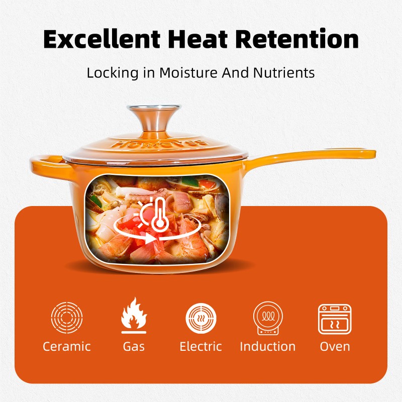 1.75QT Cast Iron Pot Premium Cast Iron Cookware Enameled Cast
