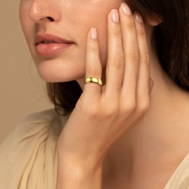 18K Gold Plated Men Thumb Ring for Men 6MM Fashion Biker Band Rings Big Chunky Gold Hip Hop Ring Size O US 7