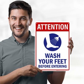 Attention Wash Your Feet Before Entering Sign, 10x14 Inches, Rust Free .040 Aluminum, Fade Resistant, Made in USA by My Sign Center