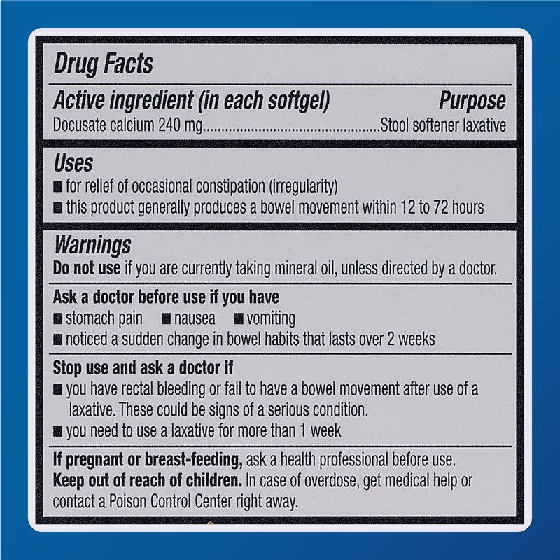 MAJOR Docusate Calcium 240 mg - Stool Softener Laxative Softgels