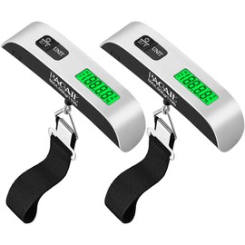 BAGAIL Digital Luggage Scale, 110lbs Hanging Baggage Scale with Backlit LCD Display,Portable Suitcase Weighing Scale,Travel Luggage Weight Scale with Hook,Strong Straps for Travelers(Silver/Temp,2pcs)