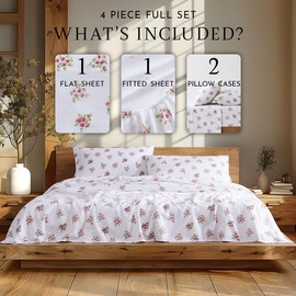 Linen Closet Soft & Cozy 100% Cotton Flannel Sheet Set, Queen, Blush Blossom