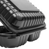 Karat 8'' x 8" Black PP Hinged Container, 3 compartment