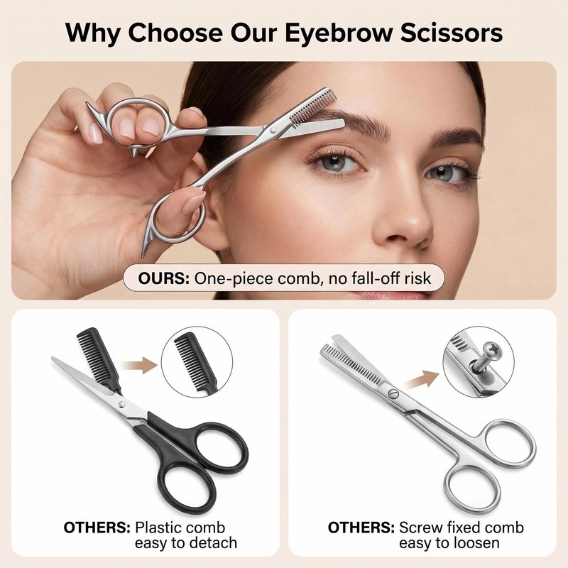 Stainless Steel Eyebrow Scissors with Comb,QIANSSE Precision Eyebrow Trimmer Brow