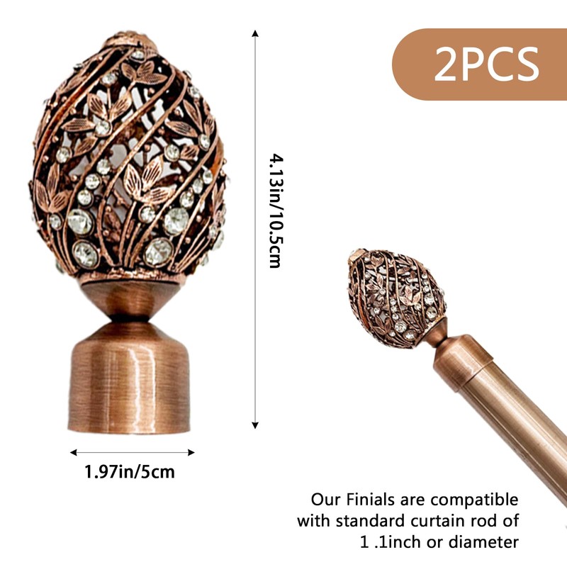 2-Pack Curtain Rod End Caps – Iron Finials with Screws,