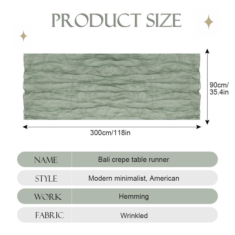 Bieiyhe Cheesecloth Table Runner, Mint Green, 90 x 300 cm,