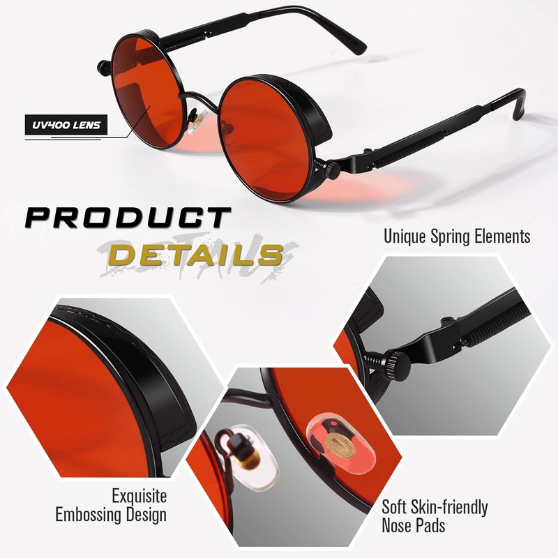 GQUEEN Retro Round Steampunk Polarised Sunglasses Men Women UV400, MTS2,