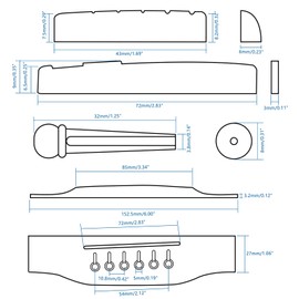 6 Srting Rosewood Acoustic Guitar Bridge Saddle Nut Pins Set with Six Pin Kit and Rosewood Bridge Replacement Parts, Black