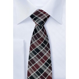 Retreez Modern Classic Plaid Check Styles Woven Microfiber Men's Tie - Burgundy and Black