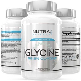 Nutra Science Nutra Science Glycine Supplement 98.5% Concentration | Highest Purity Glycine Capsules in The UK | 1,300mg Glycine Powder Amino Acid Supplements 2 Month Supply 120 Caps