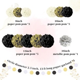 Paper Pom Poms Black Pom Poms Tissue Paper Pom Poms Flower Balls Paper Flowers Paper Fans Pom Poms Pom Pom Flowers Engagement Party Decorations Pompom Garland Party Decor Engagement Decorations