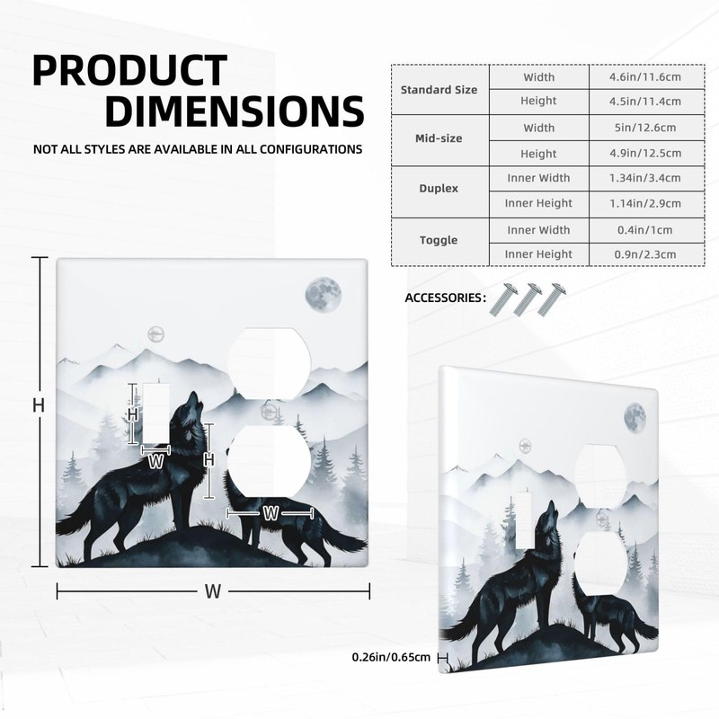 Spshian Light Switch Cover Plate Black White Ink Forest Wolf