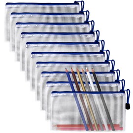GCNWW A6 Clear Pencil Case Mesh Pencil Pouch, 10Pcs Thickened PVC Waterproof Zipper File Bags for School Supplies, Exam Supplies, Stationery, Tickets and Travel Accessories(23.5x12cm)