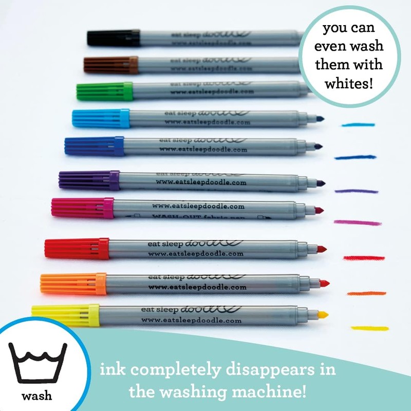 eatsleepdoodle Original Doodle wash-Out Fabric pens (Pack of 10) Double-Ended