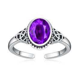 OHAYOO Celtic Ring 925 Silver Women's Adjustable Vintage Rings with Birthstone Gemstone Jewellery for Women Mother, Sterling Silver