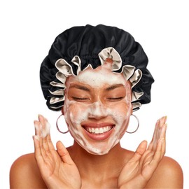 Pretty Robes Silk Hair Bonnet for Sleeping, Reversible Bonnets for Black Women, Curly Hair Women Accessories (Black/Champagne)