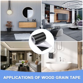 GLOKUUCA Wood Grain Repair Tape - 1 Pack Self Adhesive Wood Tape Fits for Tables Doors Floor Furniture Renovation - PVC Durable Multi-Use Adhesive Patch - (4.7-inch x 16-ft Black)