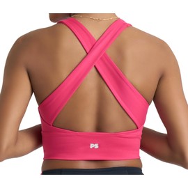 POPSUGAR Long Line Sports Bra Women, Workout Crop Tops for Women Longline Criss Cross Gym Yoga Tops with Built in Bra for Running Pilates Poppy Pink, Small