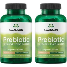 Swanson Prebiotic Capsules - Promotes Friendly Flora Support & Overall Digestive Health - Prebiotic Fiber Promoting Gut Health & Immune Support - (120 Veggie Capsules, 750mg Each) 2 Pack