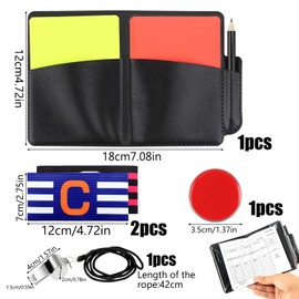 RobLuX Referee Set Football Referee Cards with 2 Referees Whistle 2 Captain's Armband with Red Yellow Referee Card Bag Score Book for Football Game School Sports