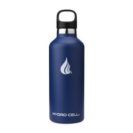 HYDRO CELL Stainless Steel Water Bottle with Straw & 2 Standard Mouth Lids (32oz 24oz 20oz 16oz) Keeps Liquids Hot or Cold w/Double Wall Vacuum Insulated Leak Proof Sport Design (Navy 32oz)