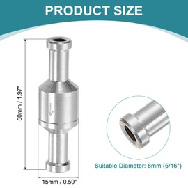 uxcell 8mm (5/16") Fuel Check Valve, Non-Return One Way Hose Check Valve, Aluminum Alloy Control Accessories for Petrol, Diesel, Gas, Oil, Air, Water, Silver