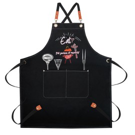 Sahunfri Canvas Work Aprons for Men with Pockets Funny Black BBQ Aprons - Adjustable Strapand Waterproof Kitchen Chef Apron Funny Gifts for Son Husband Friend