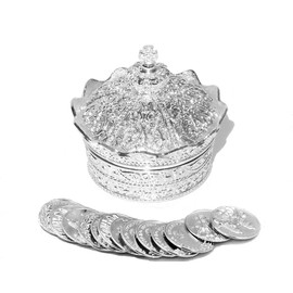 JOICE GIFT Elegant Silver Crown Wedding Arras with 13 Coins Set