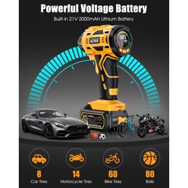 AUTDER Cordless Tire Inflator, 180PSI Portable Air Compressor with 21V Rechargeable Battery & 12V DC Car Adapter, Fast Inflation Digital Pump for Cars, Motorcycles, Bikes & Sports Balls - Black Yellow