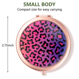 Nipichsha Compact Mirror, Pocket Travel Makeup Mirror, 2 - Sided 2X / 1X Magnification, Small Folding Portable Handheld, 2.75 in Rose Gold, Colorful Leopard Print