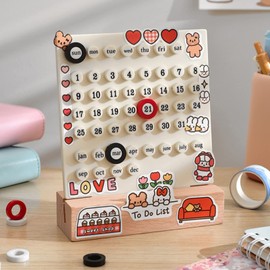 Kids Calendar, DIY Preschool Calendar for Classroom Wooden Desk Calendar Kids Perpetual Calendar Hand Operated for Bedroom for Toddler (White)