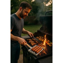 Hot Dog Roller For Grill – Extra Long Wood Handle, Cooks Evenly Without Flipping, Portable BBQ Griller Hot Dog Grill Roller Sausage Rack with Basting Pastry Brush Holiday Christmas Gift