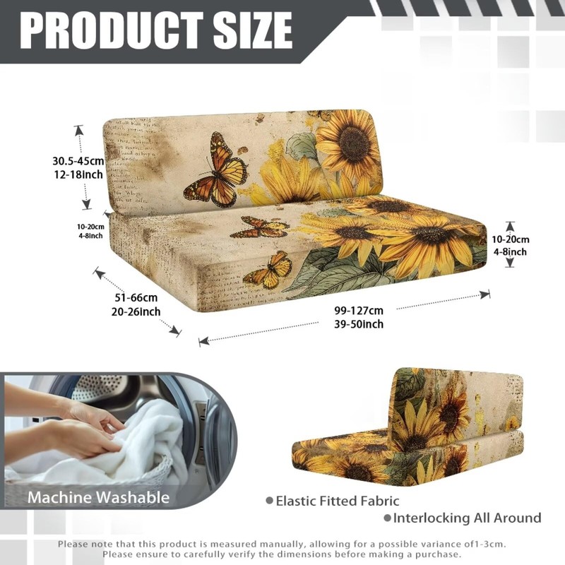 SUITOSELFY RV Couch Covers for Sofa Bed 2-Piece Sunflower Butterfly