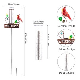 Stargarden Rain Gauge Outdoor, Metal Cardinal Rain Gauge, Rain Gauges with 7inch Plastic Tube, Decorative Rain Gauge for Yard, Garden, Lawn, Pathway