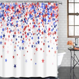 Emvency Shower Curtain Colors Blue Red Stars Falling Day Independence Waterproof Polyester Fabric 72 x 72 inches Set with Hooks