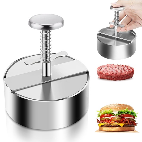 SULIVES Stainless Steel Adjustable Burger Press, Multi-Functional BBQ Patty Maker, 4.5 Inch Burger Patty Press, Perfect for Burgers Patties Cooking BBQ